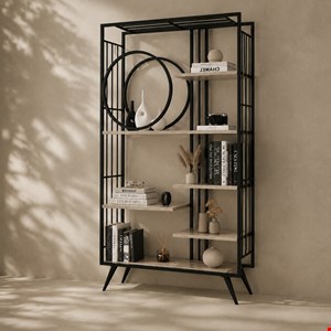 شلف ایستاده کتابخانه‌ای فلزی و چوبی مدل آرکا